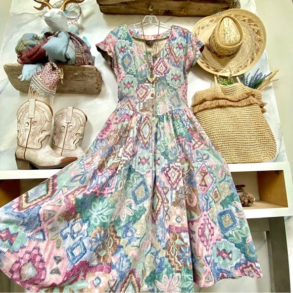 Stunning western Aztec native vibe vintage boho dress w country feel - Picture 4 of 16